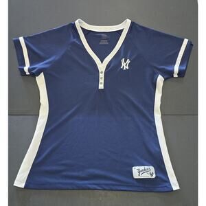 Cooperstown New York Yankees Women's V- Neck, SS 3 Snap Dri-Fit L